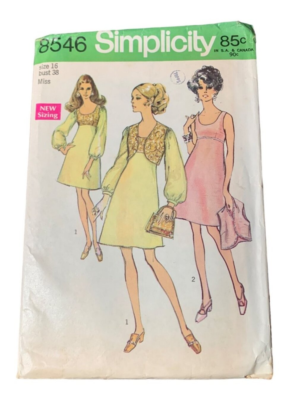 Vintage Simplicity Sewing Pattern 8546 Miss Dress Bolero Size 16 Retro 60s